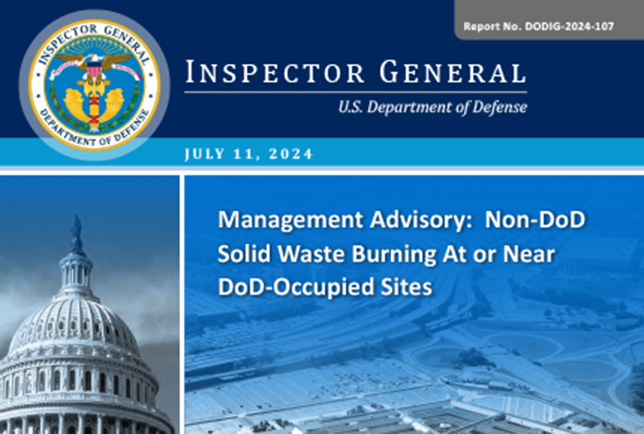 Management Advisory: Non-DoD Solid Waste Burning At or Near DoD-Occupied Sites (Report No. DODIG‑2024‑107)